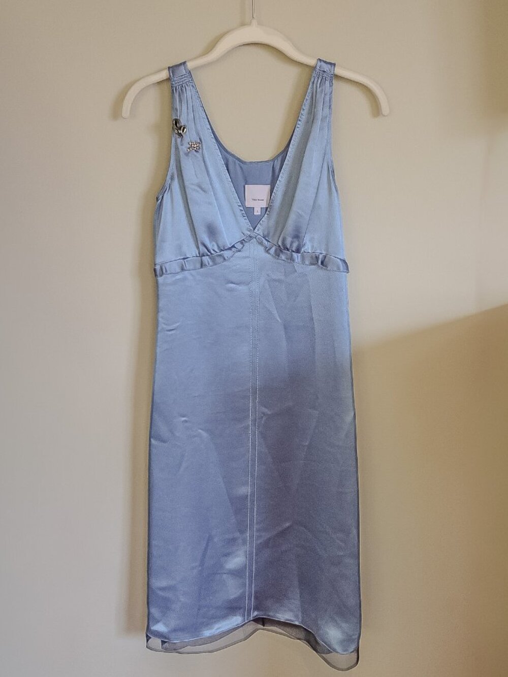 VERA WANG Blue Satin Crystal Embellished Slip Midi Dress Size 4
